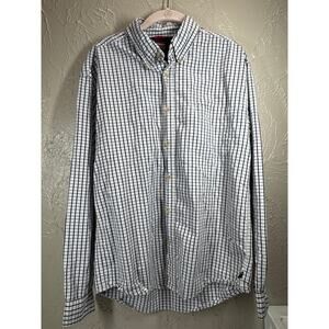 Wrangler Cool River Cotton Mens Button Up Shirt Blue White Check Sz Small Preppy